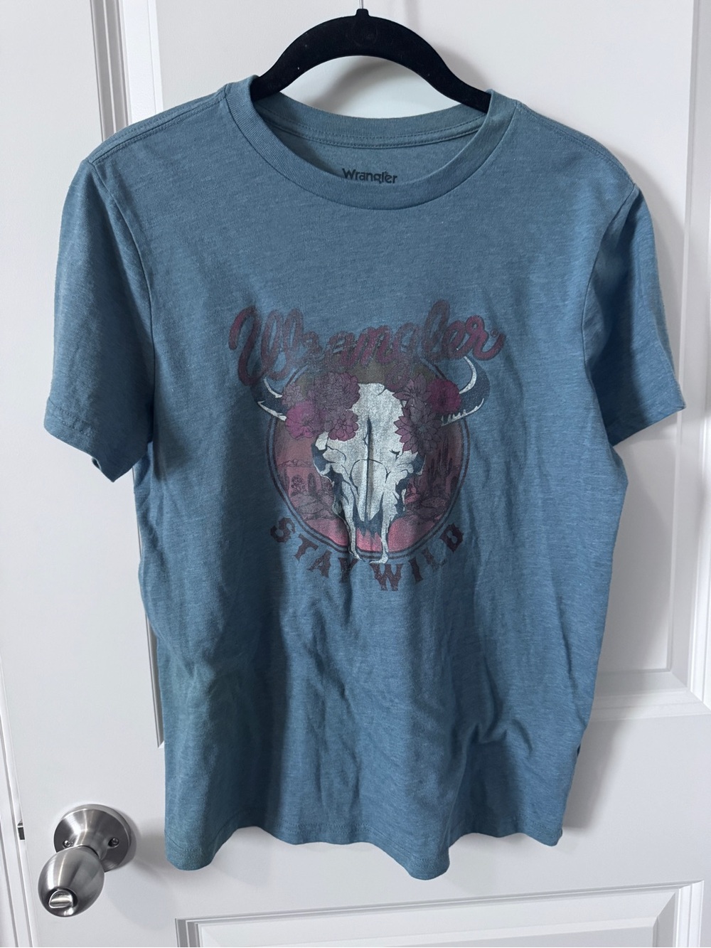 Wrangler Stay Wild Teal Color Logo Tee - Small